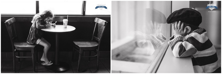 girl at coffee shop/boy waiting at airport