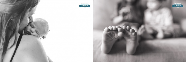 mom with newborn, little kid toes