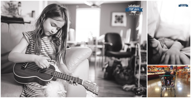 little girl playing ukulele, toddler sleeping on mom, toddler sleeping in shopping cart