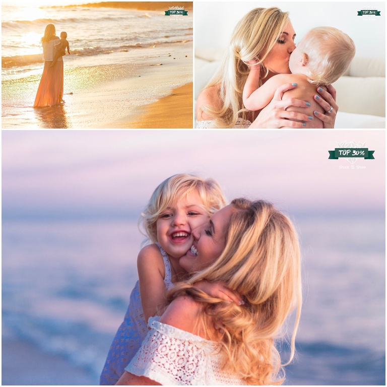 mom and baby on beach, mom kissing baby, mom and daughter hugging on malibu beach