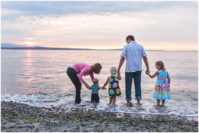 Family at Carkeek beach at sunset