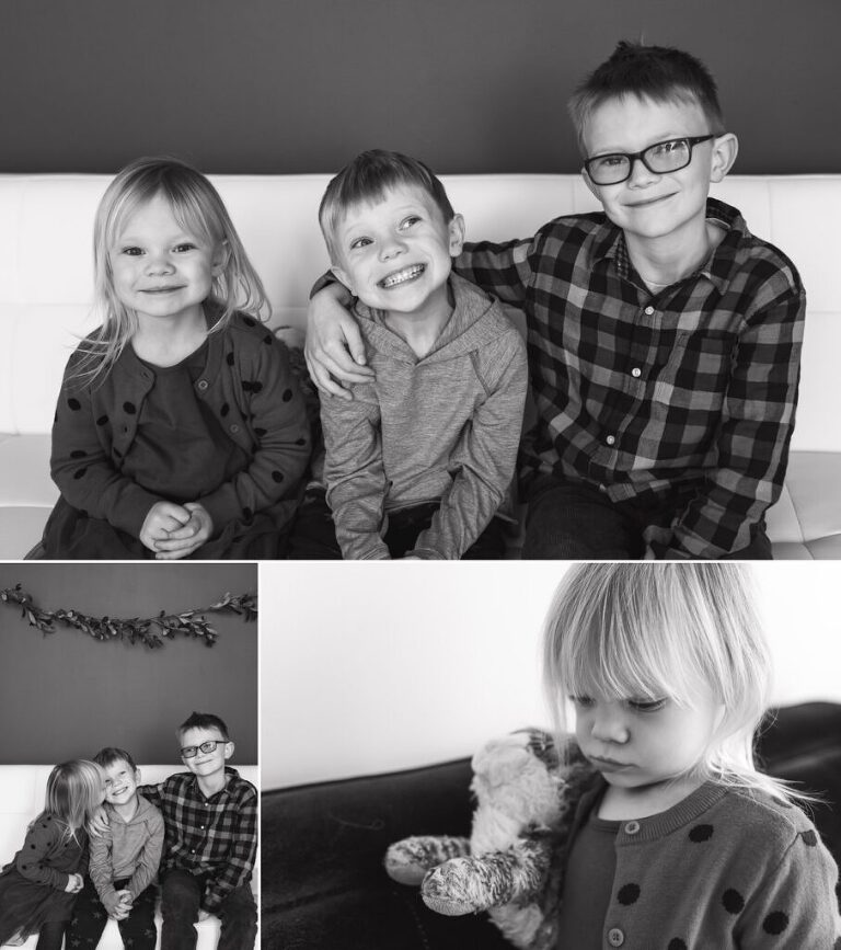 black and white images of siblings